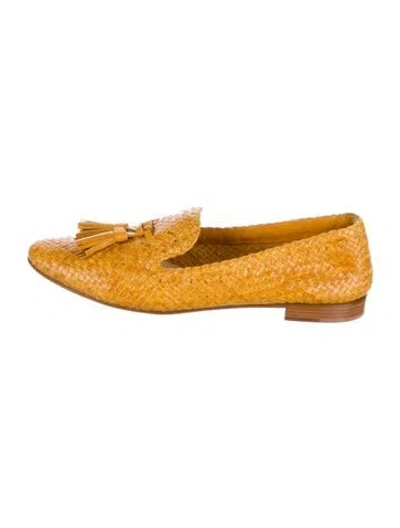Pre-owned Prada Leather Tassel Accents Loafers In Yellow