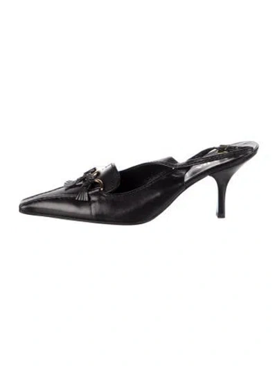 Pre-owned Prada Leather Tassel Accents Mules In Black