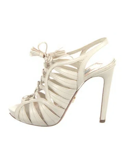 Pre-owned Prada Leather Tassel Accents Pumps In White