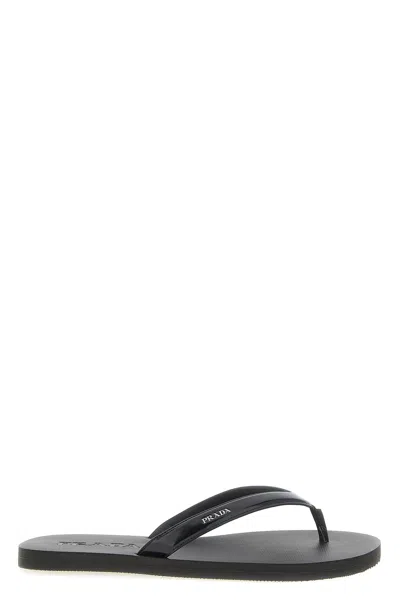 Prada Leather Thong Sandals In Black