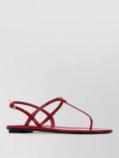 Prada Leather Thong Sandals Flat Sole Open Toe In Red