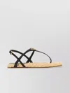 Prada Leather Thong Sandals With Braided Flat Sole In Black