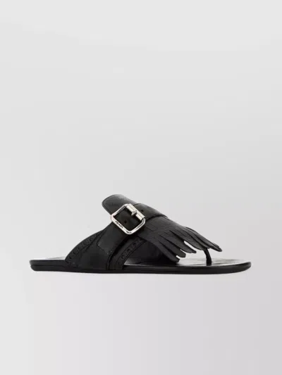 Prada Leather Thong Slippers With Buckle And Fringe