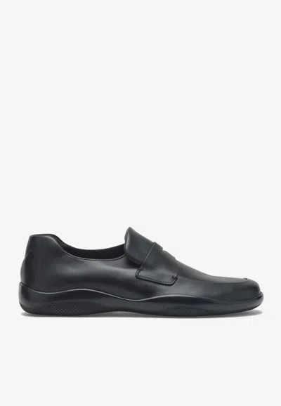 PRADA LEATHER TOBLACH LOAFERS