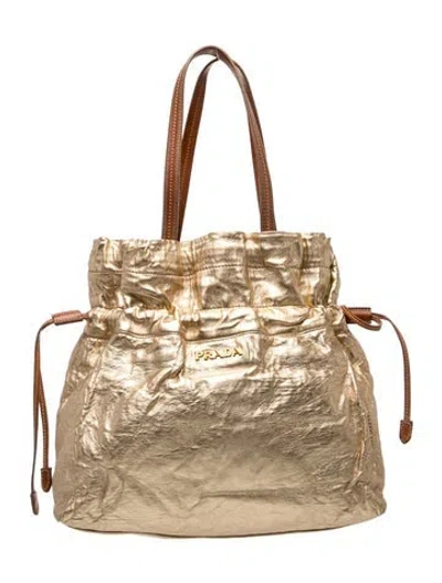 Pre-owned Prada Leather Top Handle Bag In Gold