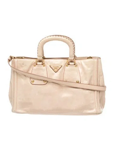 Pre-owned Prada Leather Top Handle Bag In Neutral
