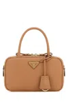 Prada Leather Top Handle Bag In Tan