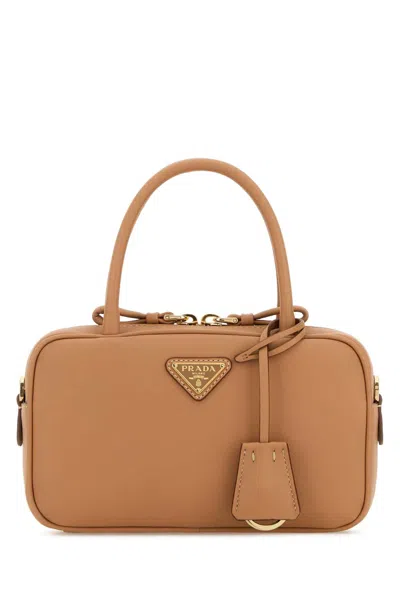 Prada Leather Top Handle Bag In Tan