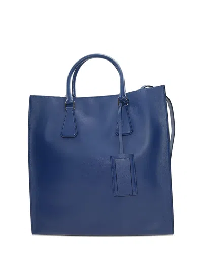 Prada Leather Top-handle Tote Bag In Blue