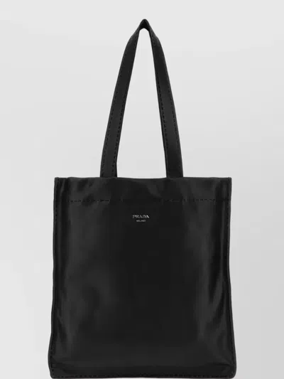 Prada Leather Tote Bag In Black