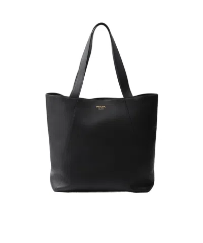 Prada Leather Tote Bag In Black