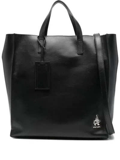 Prada Leather Tote Bag In Black