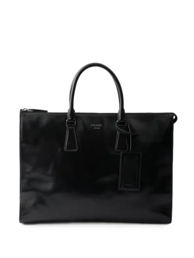 Prada Leather Tote Bag In Black