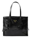 Prada Large Glossy Leather Tote Bag In Black