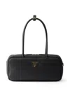 Prada Medium Leather Top-handle Bag In Black