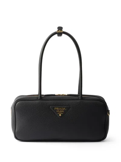 Prada Medium Leather Top-handle Bag In Black