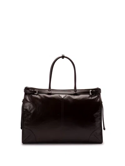 Prada Leather Tote Bag In Brown