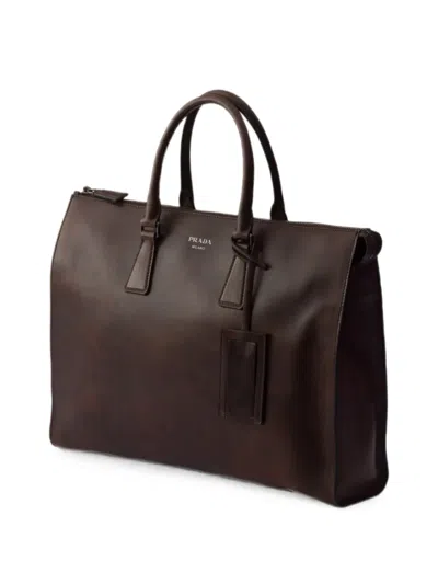 Prada Leather Tote Bag In Brown