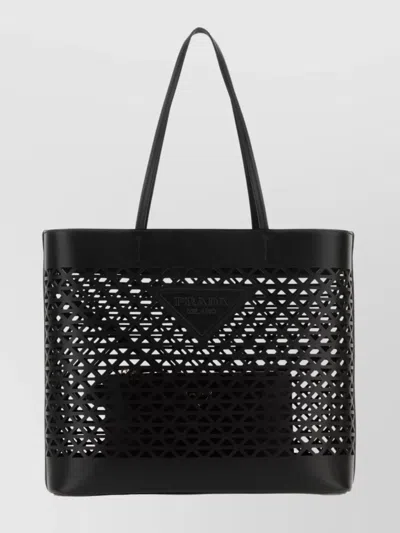 Prada Leather Tote Bag Featuring Cut-out Detailing In Black