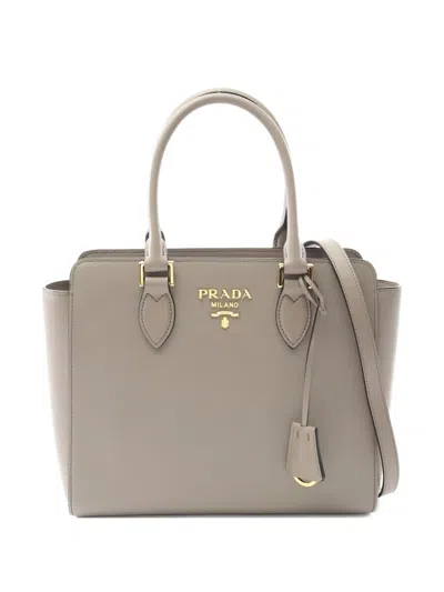 Pre-owned Prada Leather Tote Bag In Gray