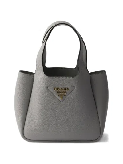 Prada Leather Tote Bag In Gray