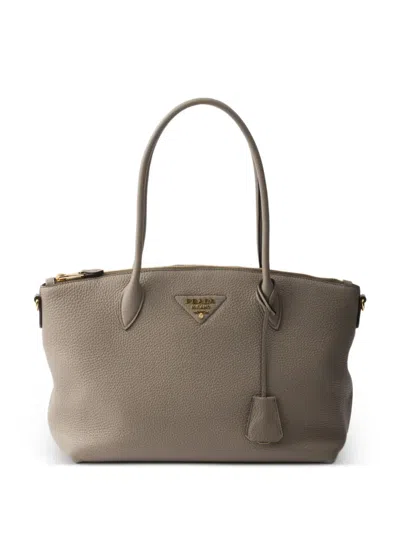 Prada Leather Tote Bag In Gray