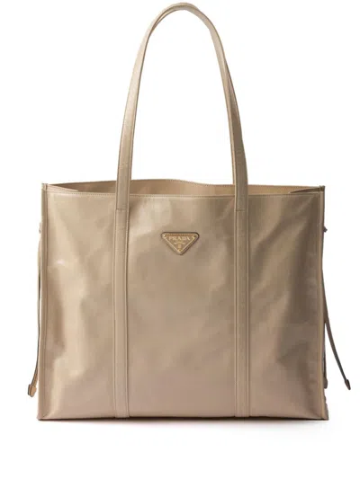 Prada Leather Tote Bag In Neutrals