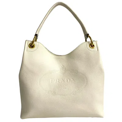 Prada Leather Tote Bag () In White