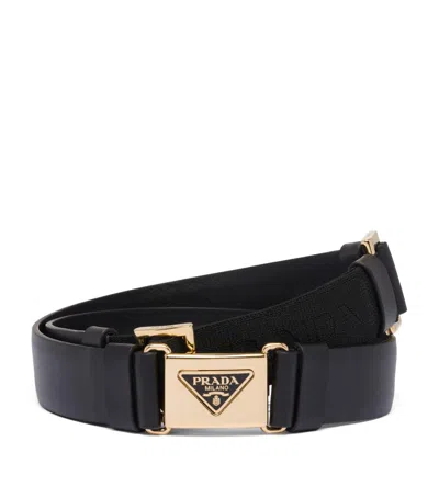 Prada Triangle-logo Leather Belt In Black