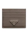 Prada Leather Triangle Card Holder In Grey