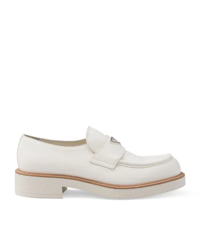 Prada Triangle-logo Leather Loafers In Neutrals