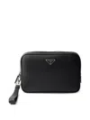 Prada Leather Triangle Logo Clutch In Black