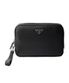 Prada Leather Shoulder Bag With Logo Plaque In Black