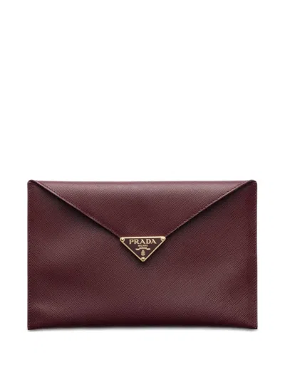 Prada Leather Triangle-logo Clutch In Red