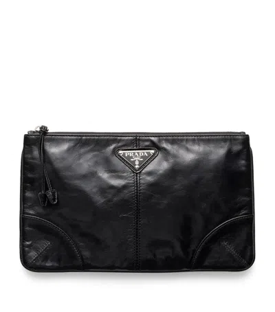 Prada Leather Triangle Pouch In Black