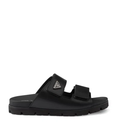 Prada Leather Triangle Sandals In Black