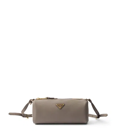Prada Leather Triangle Shoulder Bag In Grey