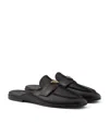 Prada Triangle Logo Leather Flat Mules In Black