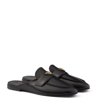 Prada Logo Leather Mule In Black