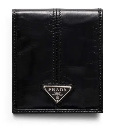 Prada Leather Triangle Wallet In Black