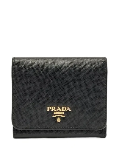 Pre-owned Prada Leather Trifold Wallet In Black