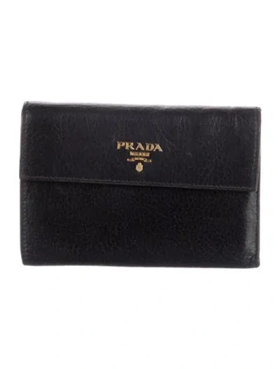 Pre-owned Prada Leather Trifold Wallet In Black