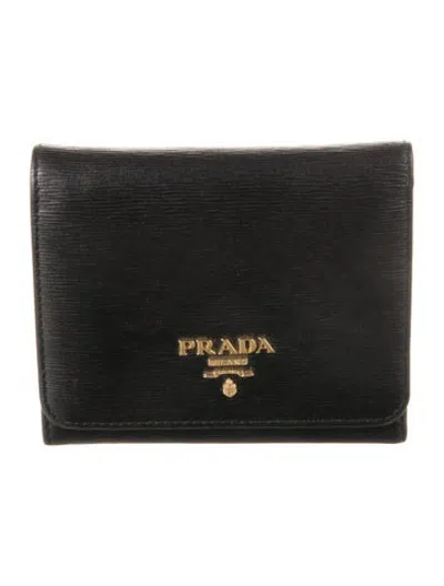 Pre-owned Prada Leather Trifold Wallet In Black