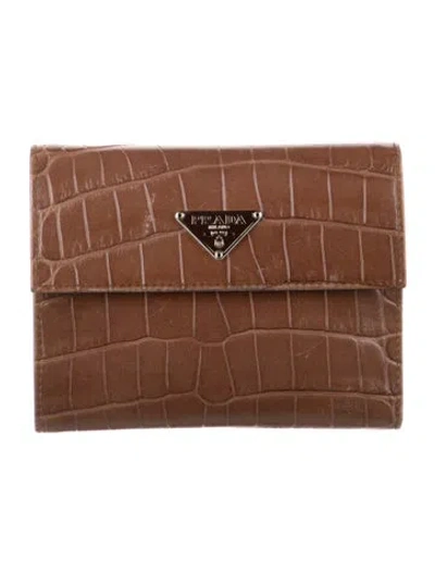 Pre-owned Prada Leather Trifold Wallet In Brown