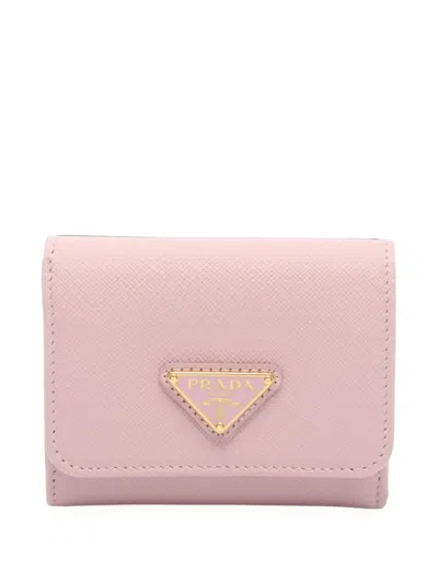 Pre-owned Prada Leather Trifold Wallet In Pink