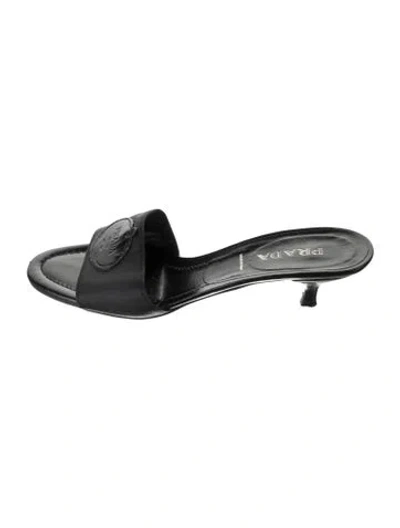 Pre-owned Prada Leather Trim Embellishment Mules In Black