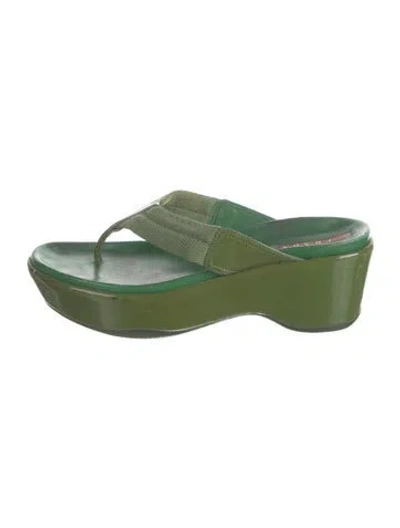 Pre-owned Prada Leather Trim Embellishment Slides In Green