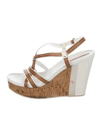 Pre-owned Prada Leather Trim Embellishment Slingback Sandals In White