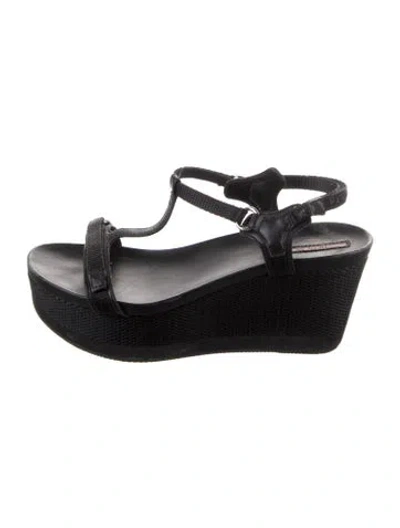 Pre-owned Prada Leather Trim Embellishment T-strap Sandals In Black