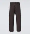 Prada Leather-trimmed Cotton Straight Pants In Brown